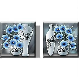 Mua Tranh thêu chữ thập thêu kín: Bình Hoa 2 Bức (86*43cm) chưa thêu