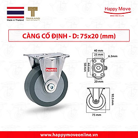 Mua Bánh xe đẩy cao su tổng hợp xám tải nhẹ càng cố định - 50-65-75mm - Happy Move Thái Lan