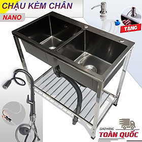 Mua COMBO Chậu Rửa Chén Bát Inox Phủ Nano 2 Hộc KAZTA Có Kệ Chân Kèm Vòi Xoay 360 - Dài 82cm Rộng 45cm Cao 81cm  đầy đủ xi phông