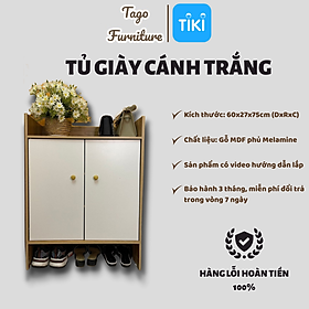 Mua Tủ giày gỗ cánh trắng đa năng  kệ để giày thông minh gỗ MDF 3 ngăn hộc để đồ  cánh tủ che bụi hiện đại 60x27x80 TAGO10