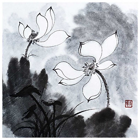 Tooarts Pure and Noble Lotus Chinese Painting Wall Art Artist Hand-Painted Chinese Brush Painting Traditional Decoration