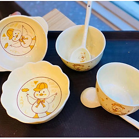 Mua Bộ bát ăn cho bé bằng gốm sứ nhiều màu dễ thương ( Bộ 6 Món ) Kèm Thìa