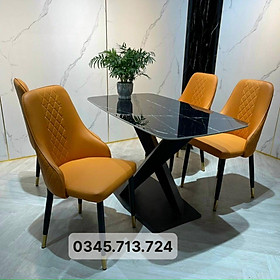 Mua Bàn ăn mặt đá ceramic đen bóng chân chéo chữ X kết hợp ghế sheraton trám
