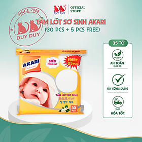Combo 5 Gói Tấm lót sơ sinh Akari bột giấy tự nhiên 35 miếng (22x22cm) khô thoáng mát cho bé