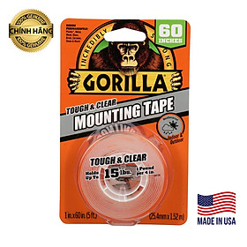 Băng Dính Trong 2 Mặt Siêu Chắc, Chịu Lực Tốt, Băng Keo Trong 2 Mặt Gorilla Heavy Duty Mounting Tape 25.4mm x 1.52m