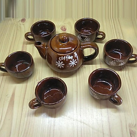 Bộ bình trà gốm sứ mini 7 món hoa văn coffee