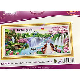 Mua Tranh thêu chữ thập mẫu phong cảnh size lớn - tranh thuận buồm xuôi gió - tranh phong cảnh đồng quê -  non nước hữu tình - tranh thiên nhiên phong thủy thác nước - tranh phong cảnh rừng cây lá vàng - thiên nhiên hùng vĩ - tranh mua về tự thêu