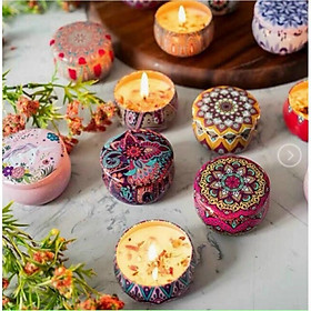 Mua Set 1 hộp 4 cốc nến thơm hoa khô thiên nhiên 2021 ( nến thơm thổ cẩm)