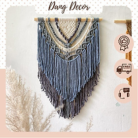 Mành macrame trang trí nhà cửa phong cách Vintage tông xanh xám