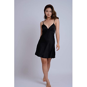 Hantu Sleepwear-Set áo choàng kèm váy ngủ lụa trơn 2 dây có đai thắt
