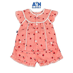 Bộ quần áo ngắn bé gái họa tiết Cherry Dâu hồng cotton dệt - AICDBGHGA0Y8 - AIN Closet