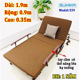 Giường Gấp Gọn Hàn Quốc -339, (90cm x 192cm x 31cm), tải trọng 300kg, Kèm Thảm Trùm + Gối + túi đựng vật dụng