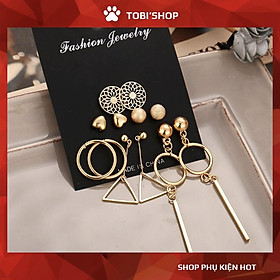 Khuyên tai nữ bộ bông tai set 12 hoa tai kiểu dáng Hàn Quốc TB72 - TOBI'SHOP