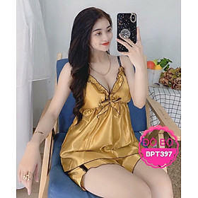 Đồ ngủ sexy nữ Đồ ngủ hai dây có mút ngực, cột nơ chất phi hai dây chất mịn quyến rũ