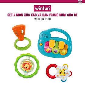 Set 4 món đồ chơi âm nhạc đàn Guitar kèm xúc xắc lục lạc cầm tay Winfun 3131 cho bé sơ sinh tới 3 tuổi