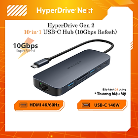 HUB chuyển đổi HyperDrive Next 10 in 1 Port USB-C Hub - Truyền tải dữ liệu nhanh, sạc công suất cao 140W,  HD4005GL - Hàng Chính Hãng