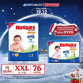 Tã/bỉm quần Huggies Skin Care Mega Jumbo XXL76+4 miếng với tràm trà dịu da