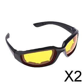2xMotorcycle Windproof Dustproof Riding Glasses Padded Comfortable Yellow