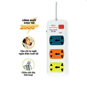 Ổ Cắm Điện Có Cầu Chì Tự Động 6 Lỗ Dây 3m HJD-0236B