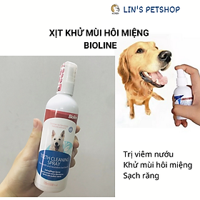 XỊT THƠM MIỆNG CHO CHÓ MÈO THÚ CƯNG Bioline Teeth Cleaning Spray Chai 175g Giúp thơm miệng Khử mùi hôi Chống viêm