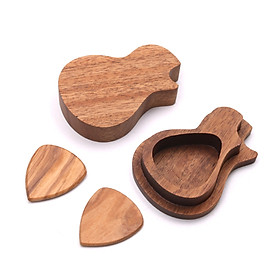 Delicate Wooden Guitar Pick Set Plectrum Storage Holder Case Box with 2pcs Guitar Picks Wood