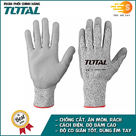 Găng tay chống cắt, cách điện TOTAL TSP1701 - size XL tay người lớn, có độ co giãn tốt, dùng thoải mái