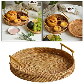 Storage Tray Decorative Woven Round Serving Tray for Fruit Bread Food