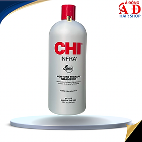 [+Tặng mũ trùm] Dầu gội CHI Infra Moisture Therapy shampoo siêu mượt cho tóc khô hư tổn (xám) Mỹ 946ml (Mẫu mới)