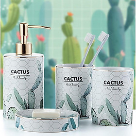 Bộ 4 chi tiết LỌ ĐỰNG SỮA TẮM GEL XÀ PHONG NHÀ TẮM PHONG CÁCH SANG TRỌNG CACTUS 4PCS