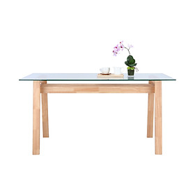 Mua Bàn ăn NAGOYA kiểu đơn giản với mặt kính cường lực cao cấp  chân gỗ tự nhiên láng mịn kết hợp kệ lửng tiện lợi | Index Living Mall - Phân phối độc quyền tại Việt Nam