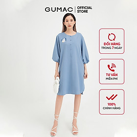 Đầm suông nữ thêu tay lỡ GUMAC màu xanh thanh lịch, sang trọng DB448