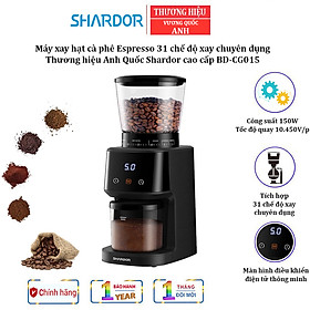 Máy xay hạt cà phê Espresso cao cấp Shardor BD-CG015 có Bảng điều khiển kỹ thuật số, Tích hợp 31 chế độ xay hạt cà phê - HÀNG NHẬP KHẨU