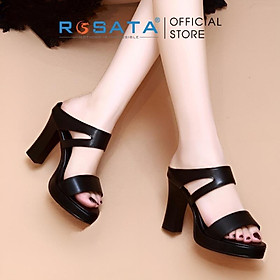Giày cao gót nữ ROSATA RO336 xỏ ngón mũi tròn quai ngang gót trụ tròn cao 7cm xuất xứ Việt Nam - Đen, Đen