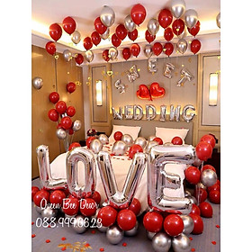 Set Bóng Chữ Happy Wedding Trang Trí Phòng Cưới QB038 Tông Bạc - Đỏ Mận