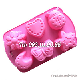 Mua Khuôn silicon làm bánh  rau câu  socola 6 hình trăng  sao  bươm bướm  cánh cam  trái tim – Mã số 1266
