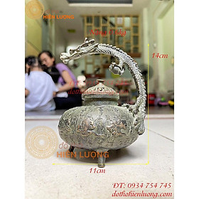 Mua Lư Xông Trầm Quai Rồng Bằng Đồng Màu Xanh Giả Cổ Cỡ Bé Cao 14cm Nặng 0.6kg
