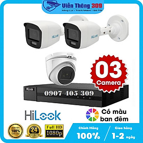 Mua Trọn bộ 3 camera giám sát 2.0MP HiLook - Có màu ban đêm - Cắm điện là chạy - Hàng chính hãng