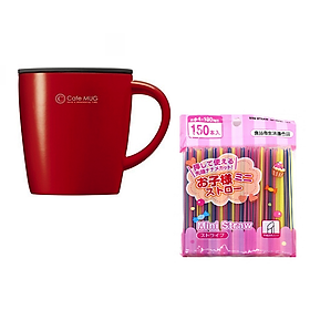 Cốc inox giữ nhiệt Cafe Mug 330ml có gioăng silicon & nắp trượt chống tràn TẶNG KÈM 01 Set 150 ống hút đa sắc màu Seiwa Pro có thể tái sử dụng nhiều lần