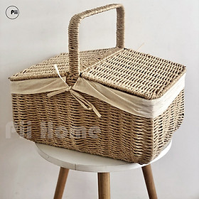 Mua Giỏ cói quai xách pinic Pii Home có lót vải  Giỏ Cói đi du lịch dã ngoại tiện nghi  Đồ dùng nhà bếp decor chụp ảnh