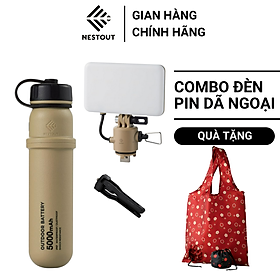 COMBO Pin Dự Phòng 5000 mAh Và Đèn LED Dã Ngoại 12W NESTOUT - Hàng Chính Hãng - ELECOM OFFICIAL SHOP - Màu Be