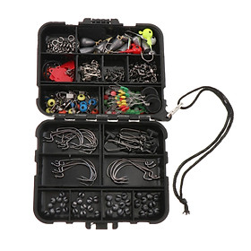 208pcs / Set Portable Fishing Accessories Kit Fishing Swivels Assorted Sizes Fishing Snaps Hooks Sinker Weights with Travel Tackle Case Box
