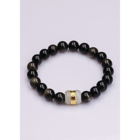 Vòng tay nam Obsidian Rainbow 8m + Lu Ngọc