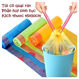 Túi đựng rác có quai xách tiện lợi 45x50cm, túi rác có dây rút tự phân hủy GD588-TuiRacDR