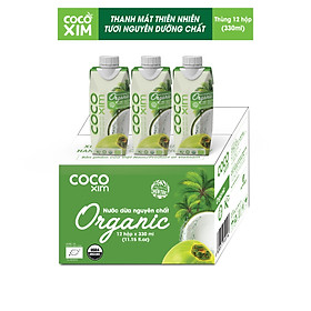 Thùng 12 Hộp Nước dừa đóng hộp Cocoxim Organic dung tích 330ml Hộp