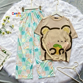Set Bộ Áo Thun Tay Lỡ 3D In Hình Phối Quần Hoạt Hình Cartoon Ống Rộng M2 Ulzzang Unisex - MM