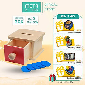 Đồ chơi hộp thả xu có ngăn kéo cho bé từ 15-18 tháng Montessori Mota- Phát triển thị giác & sử dụng tay- Hàng chính hãng