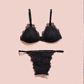 Set đồ lót bralette ren hoa đen lông mi, thiết kế không gọng mút mỏng sexy quyến rũ _ MD011T
