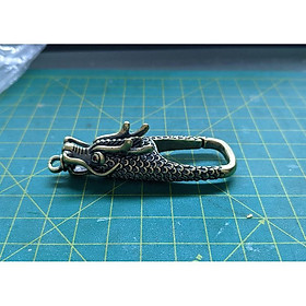 Móc khóa đầu rồng bằng đồng vàng nguyên chất mắt đính đá đỏ