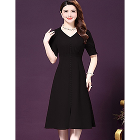 Đầm trung niên chun eo đính cúc - DS 213