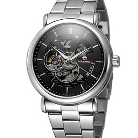  Đồng hồ nam Forsining 726 dây da  thời trang sang trọng không gỉ -Màu đen-Size Dây đeo bạc